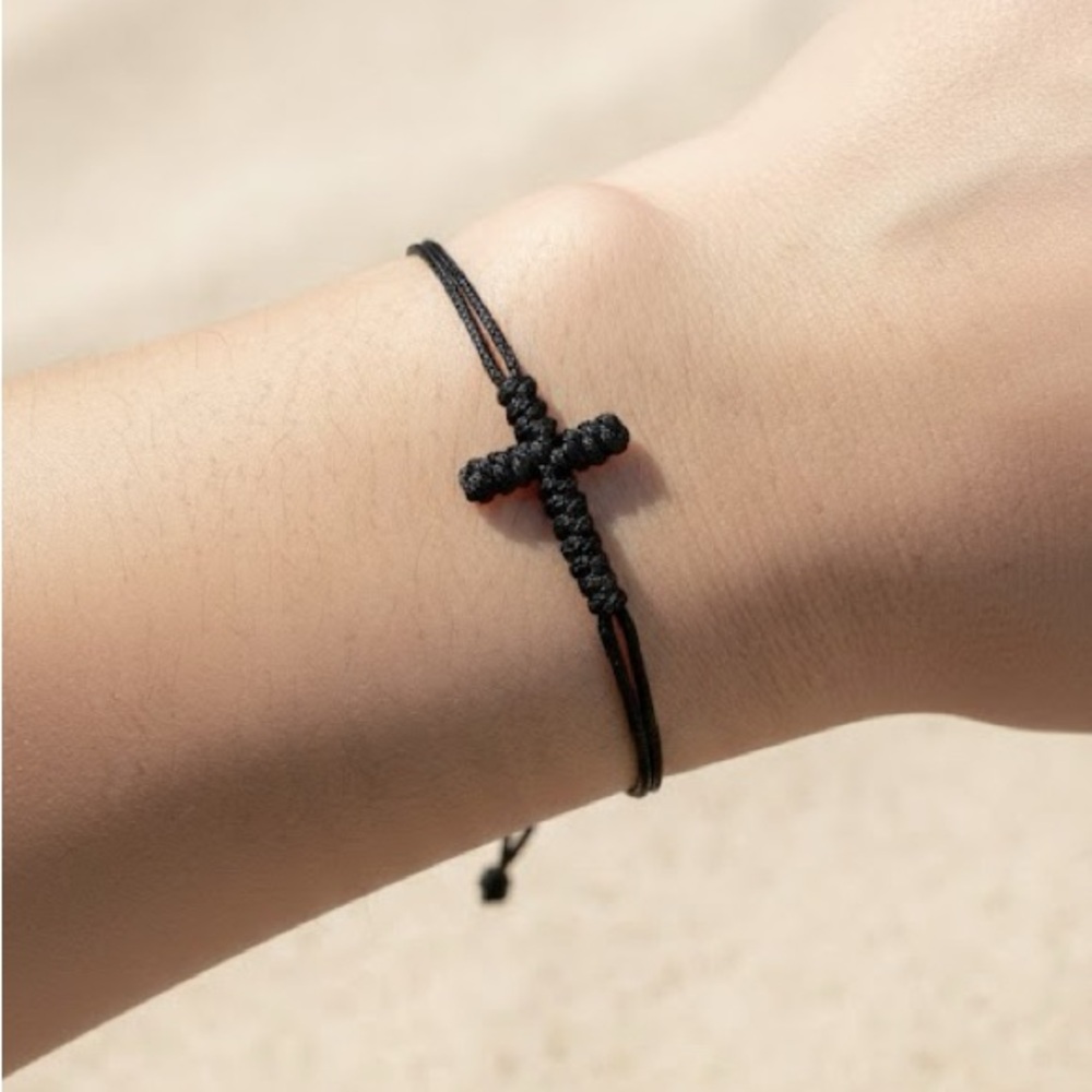 Knotted Black Cross Faith Cord Bracelet